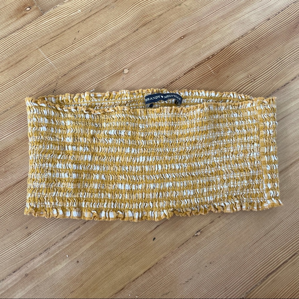 Brandy melville yellow gingham kessy smocked top